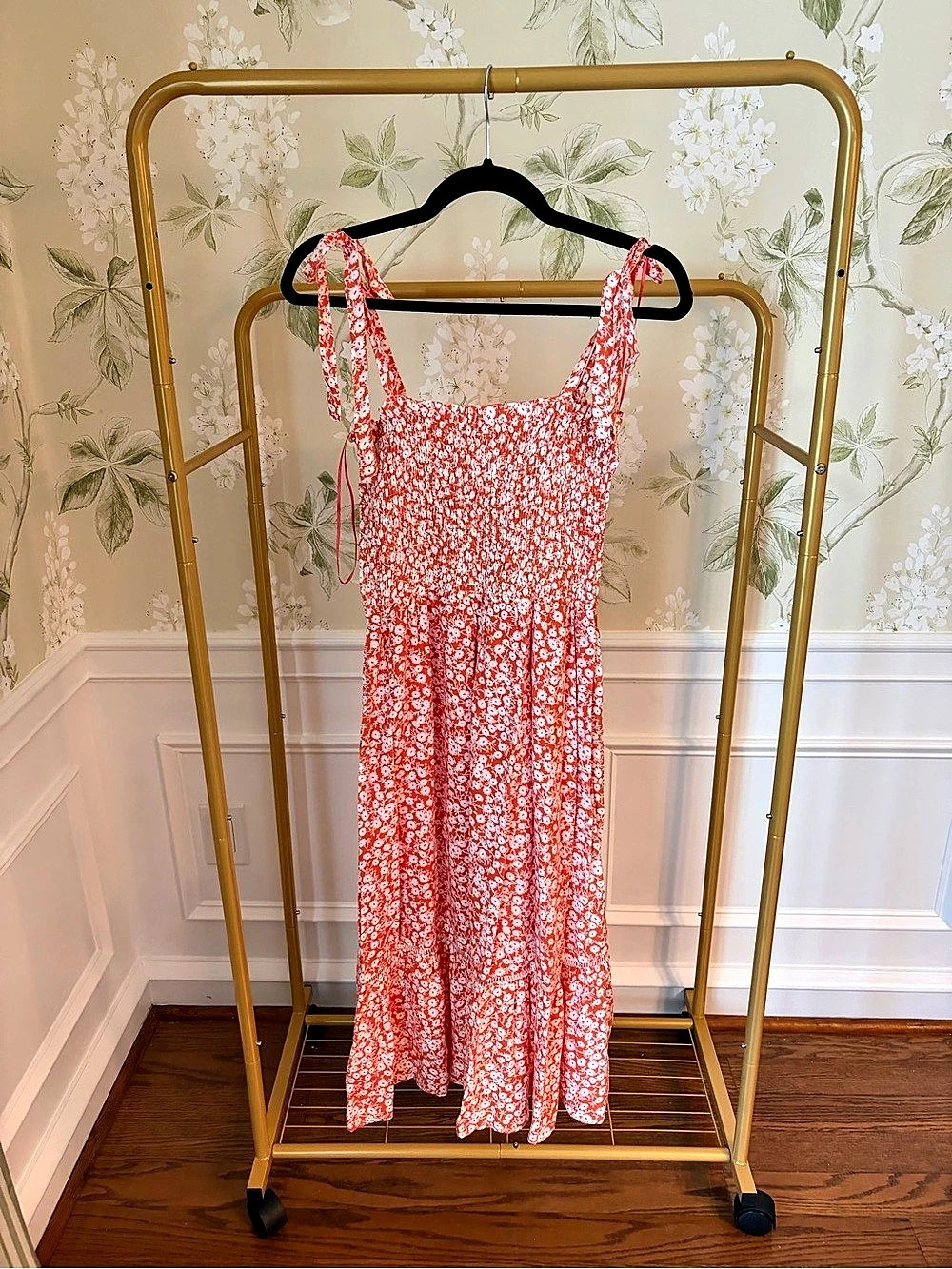 Lost + Wander Sweet Summer Daze Smocked Midi Dress Red & White Small